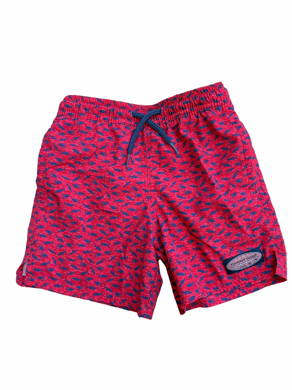 Vineyard Vines Size 5 Red Micro Fish Print Chappy Swim Trunks